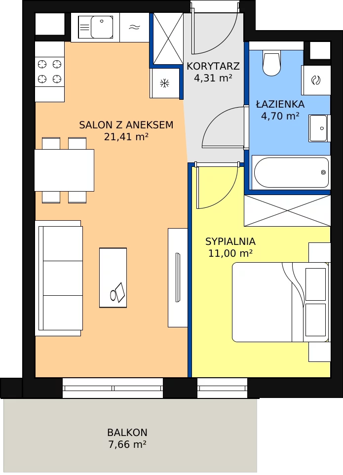 Zalety mieszkania 41.42 m², S2.G.2.3
