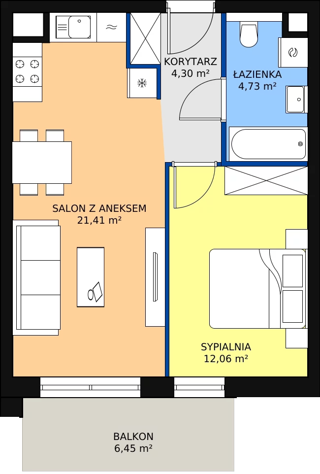 Zalety mieszkania 42.5 m², S2.J.2.2