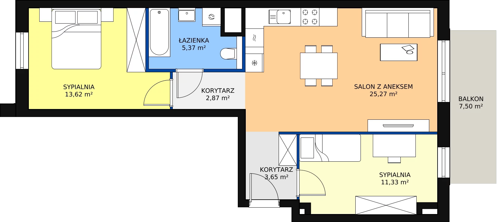 Zalety mieszkania 62.1 m², S2.H.2.1