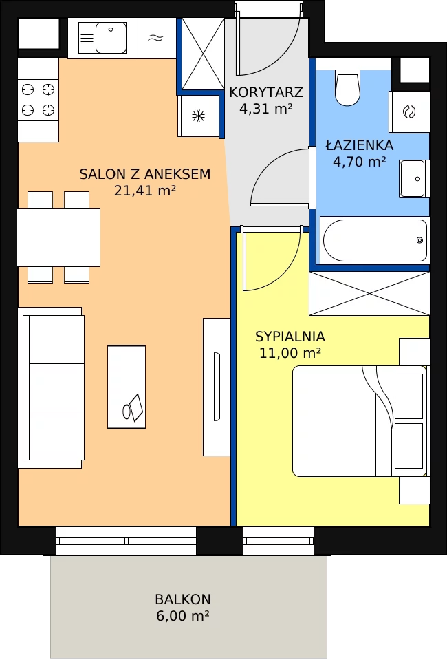 Zalety mieszkania 41.42 m², S2.G.3.3