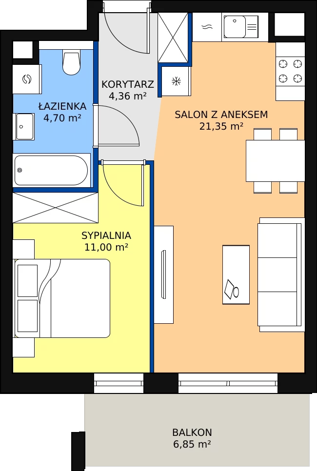 Zalety mieszkania 41.41 m², S2.G.3.4