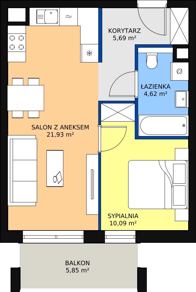 Zalety mieszkania 42.33 m², S2.G.3.2