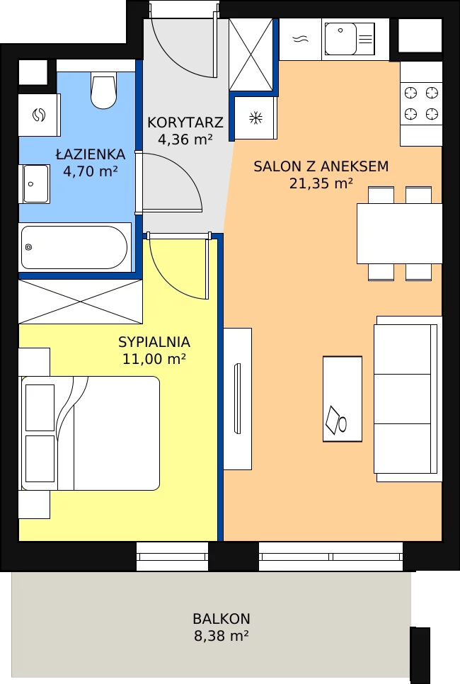 Zalety mieszkania 41.41 m², S2.G.4.4