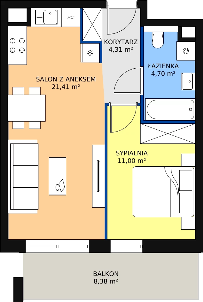 Zalety mieszkania 41.42 m², S2.G.4.3