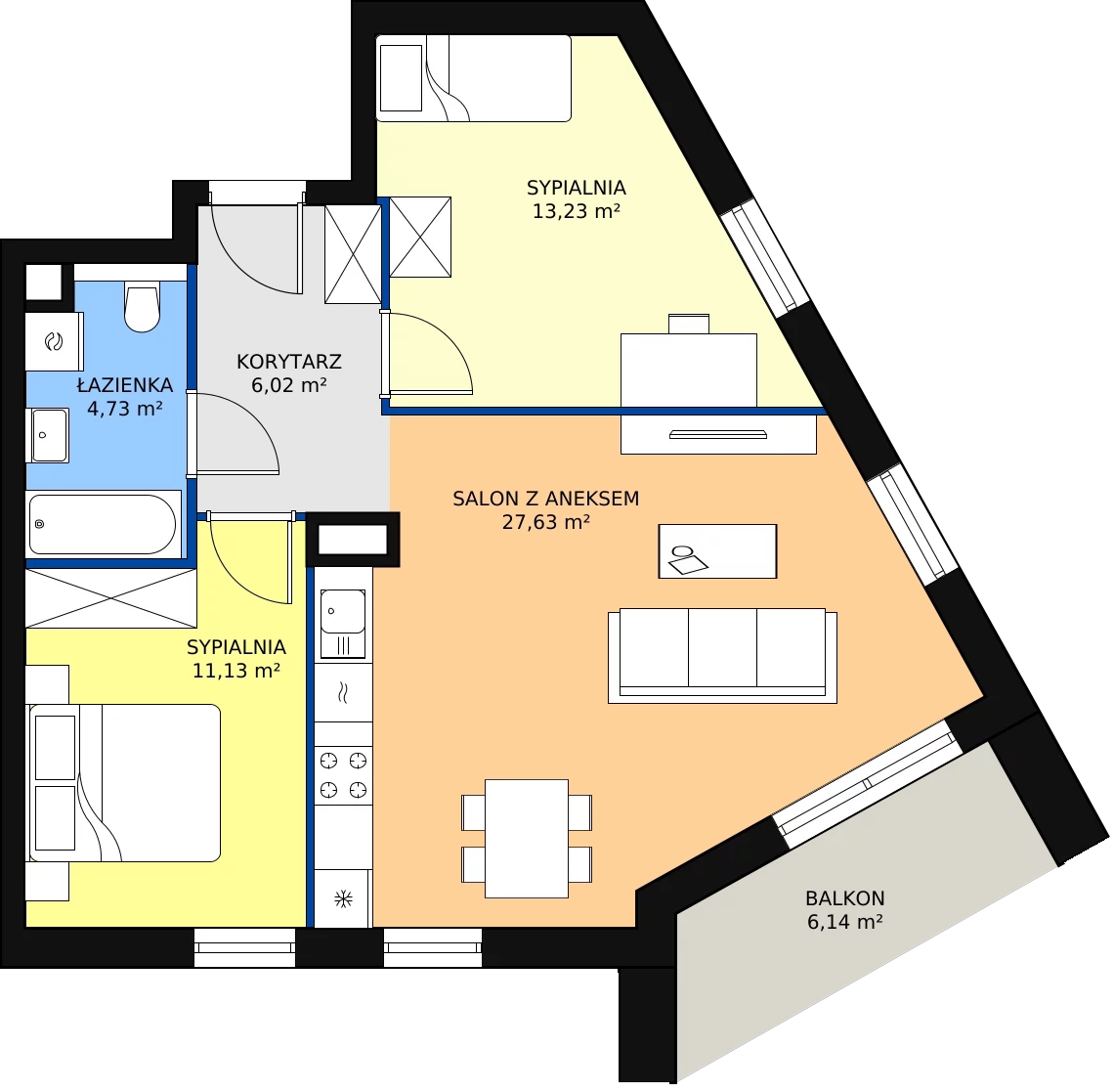Zalety mieszkania 62.74 m², S2.J.4.3