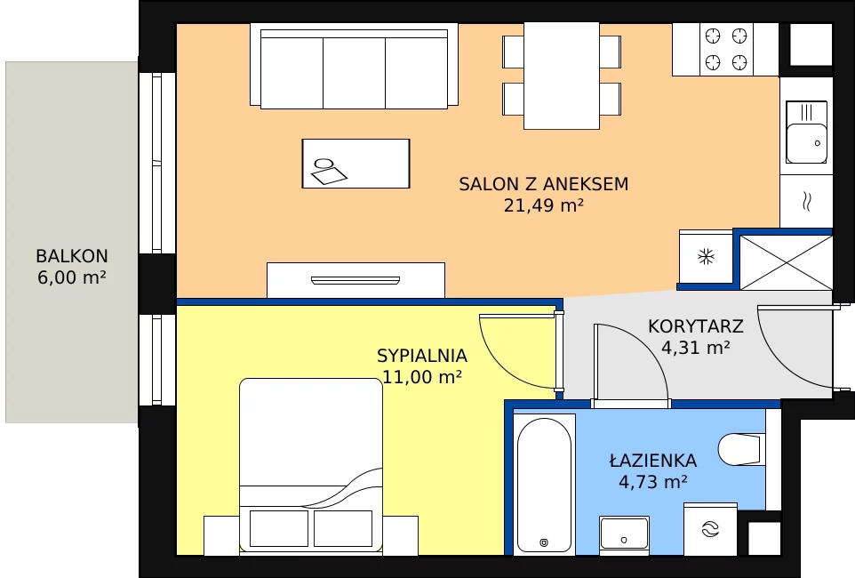 Zalety mieszkania 41.53 m², S2.H.5.2