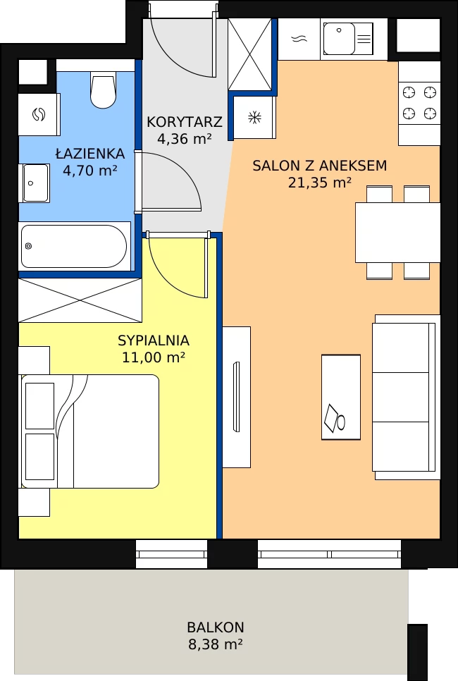 Zalety mieszkania 41.41 m², S2.G.5.4