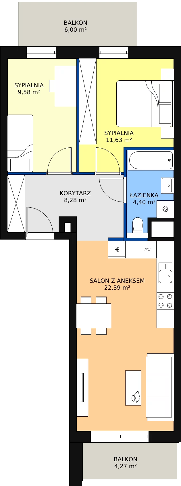 Zalety mieszkania 56.28 m², S2.I.5.1