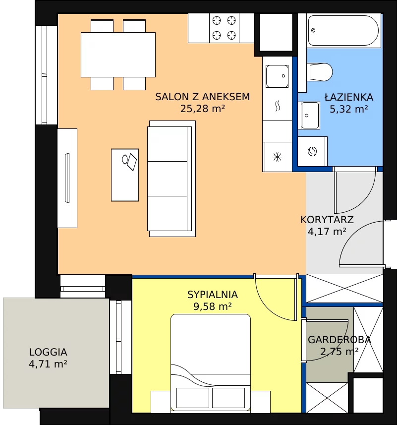 Zalety mieszkania 47.1 m², 2C.1.78