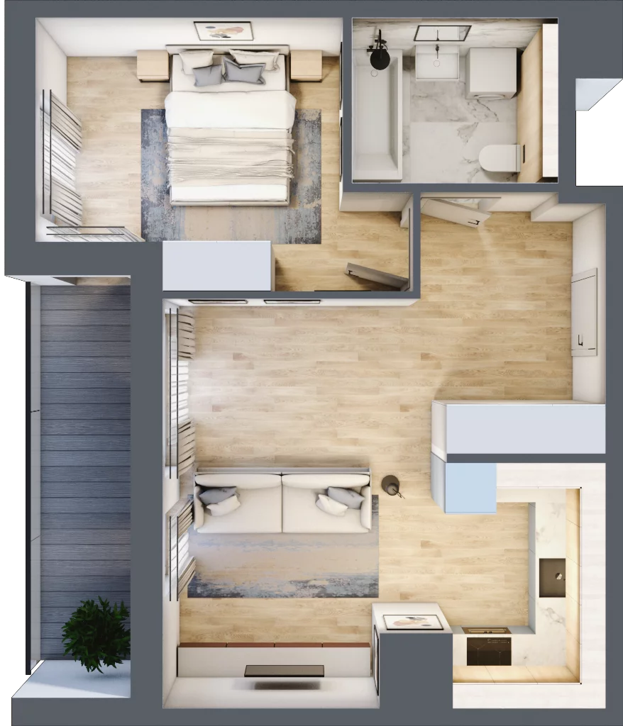 2 pokoje, mieszkanie 43,66 m², piętro 4, oferta nr 2C.4.103, Francuska Park VIII, Katowice, Osiedle Paderewskiego-Muchowiec, Muchowiec, ul. Szybowcowa