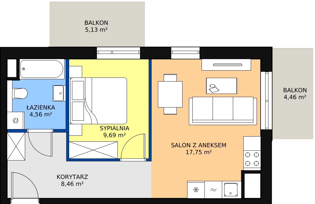 Zalety mieszkania 40.46 m², 2C.5.115