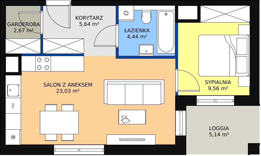 Zalety mieszkania 45.34 m², 2A.6.24