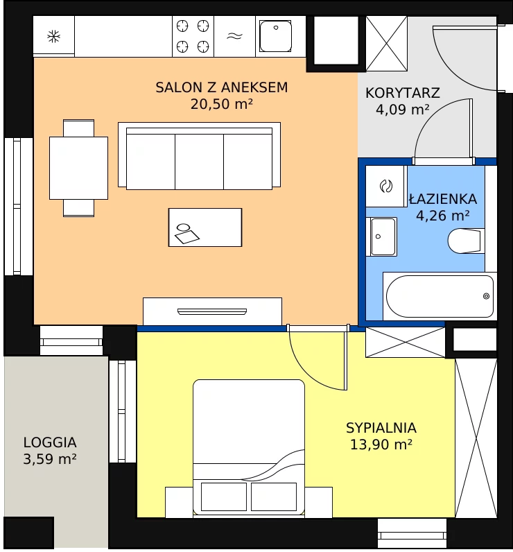 Zalety mieszkania 42.75 m², 2B.6.52