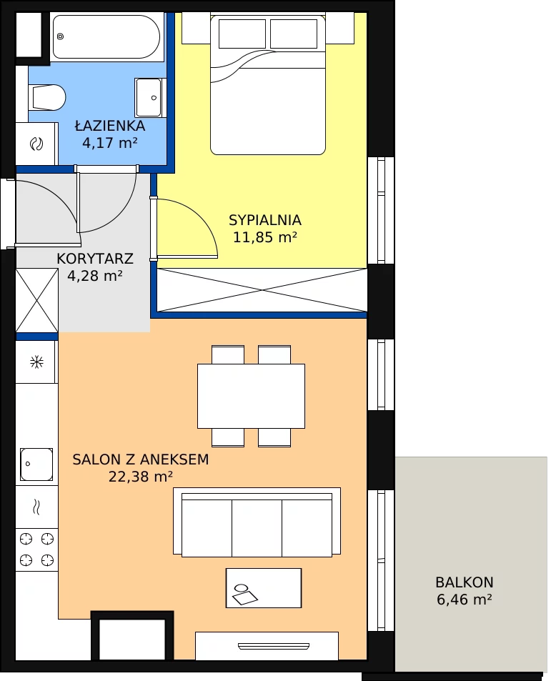Zalety mieszkania 42.68 m², 2C.6.118