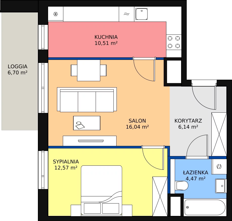 Zalety mieszkania 49.73 m², 2C.6.119