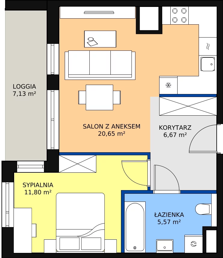 Zalety mieszkania 44.69 m², 2C.8.138