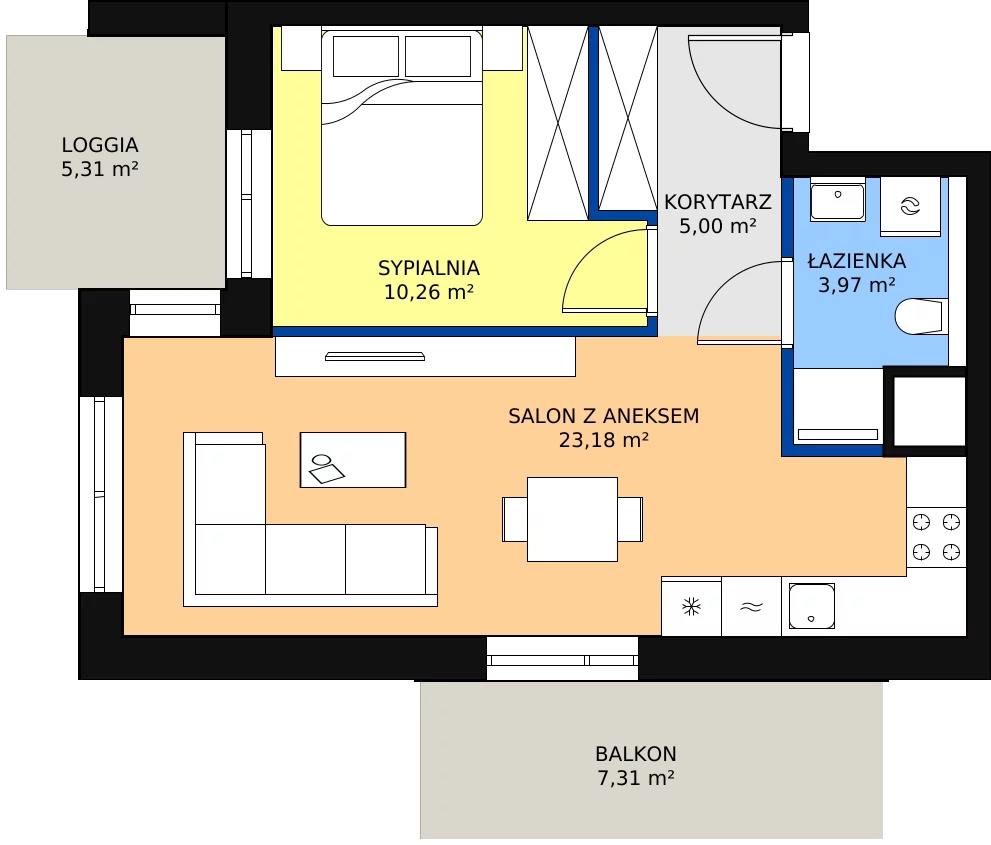 Zalety mieszkania 42.41 m², 3A.1.12