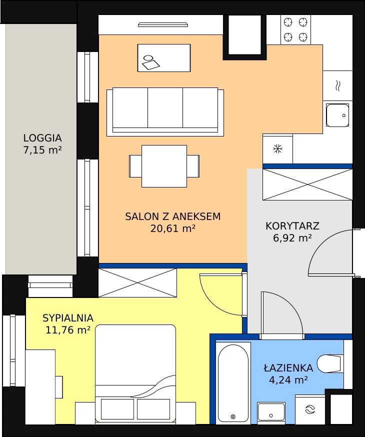 Zalety mieszkania 43.53 m², 3A.2.14