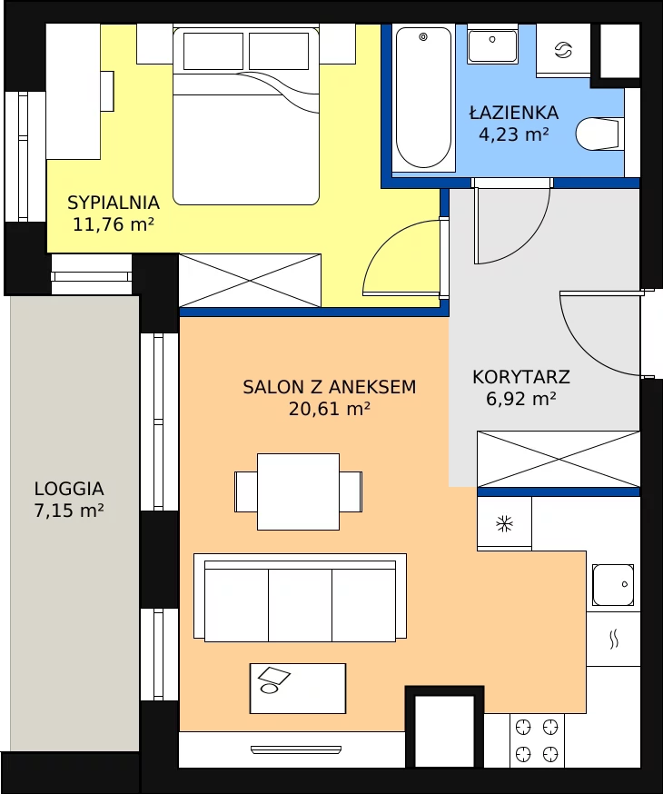 Zalety mieszkania 43.52 m², 3B.2.75