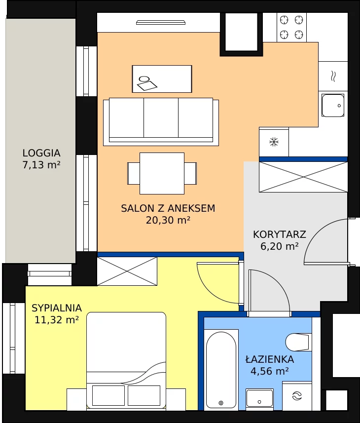Zalety mieszkania 42.38 m², 3B.2.76