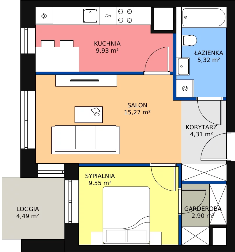 Zalety mieszkania 47.28 m², 3A.3.21