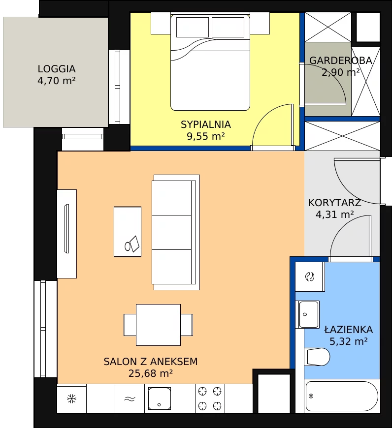 Zalety mieszkania 47.76 m², 3B.3.83