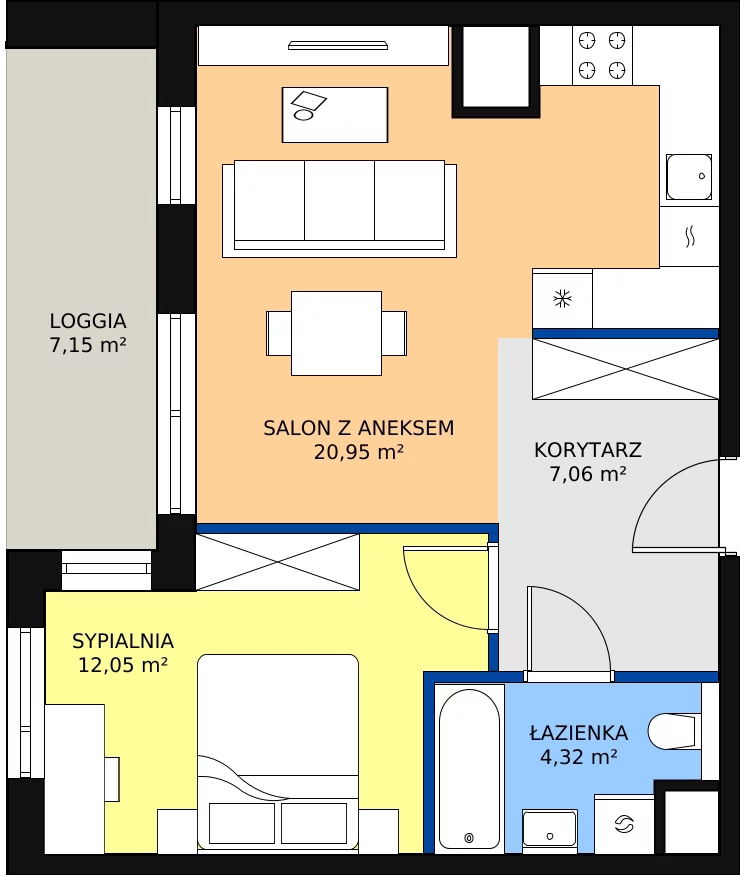 Zalety mieszkania 44.87 m², 3A.4.28