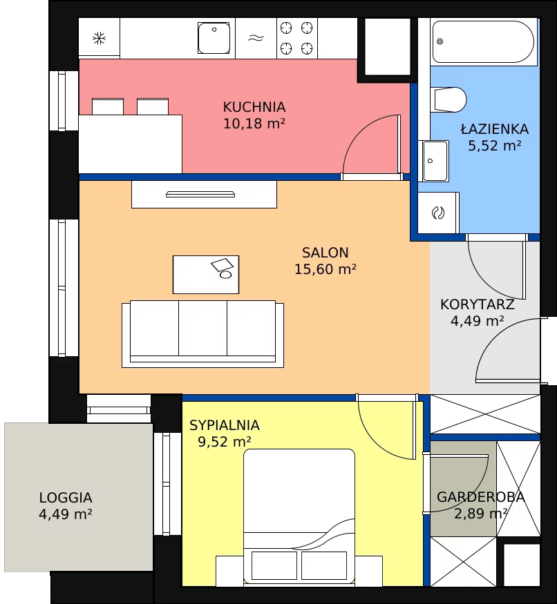 Zalety mieszkania 48.56 m², 3A.5.35