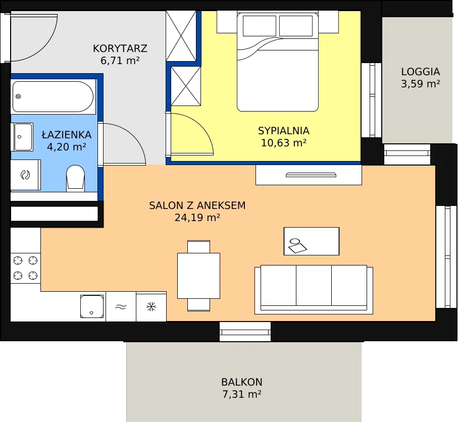 Zalety mieszkania 45.73 m², 3A.6.46