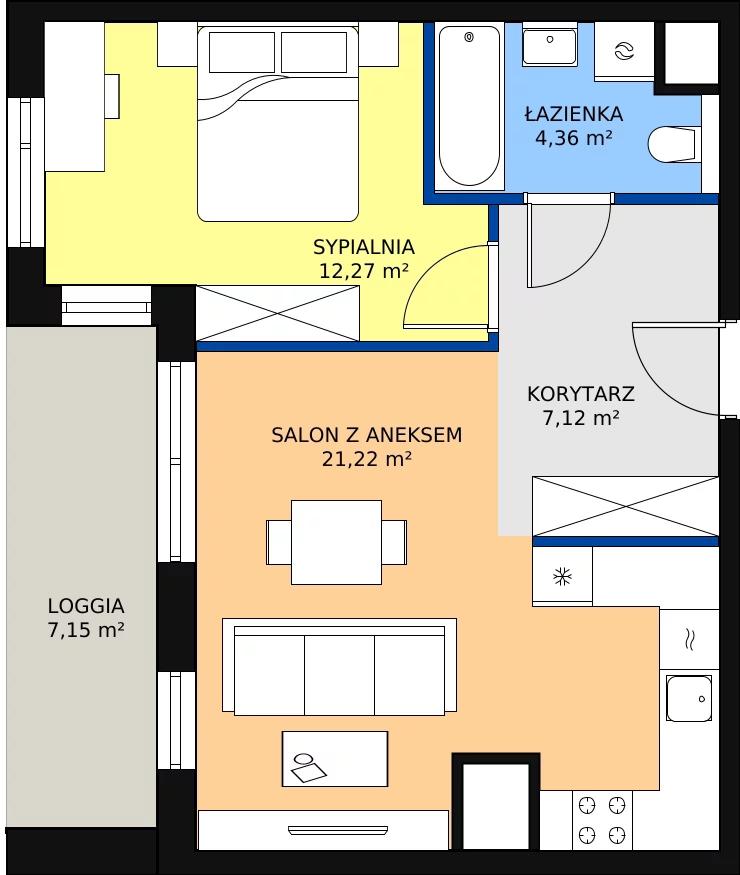 Zalety mieszkania 44.97 m², 3B.6.107