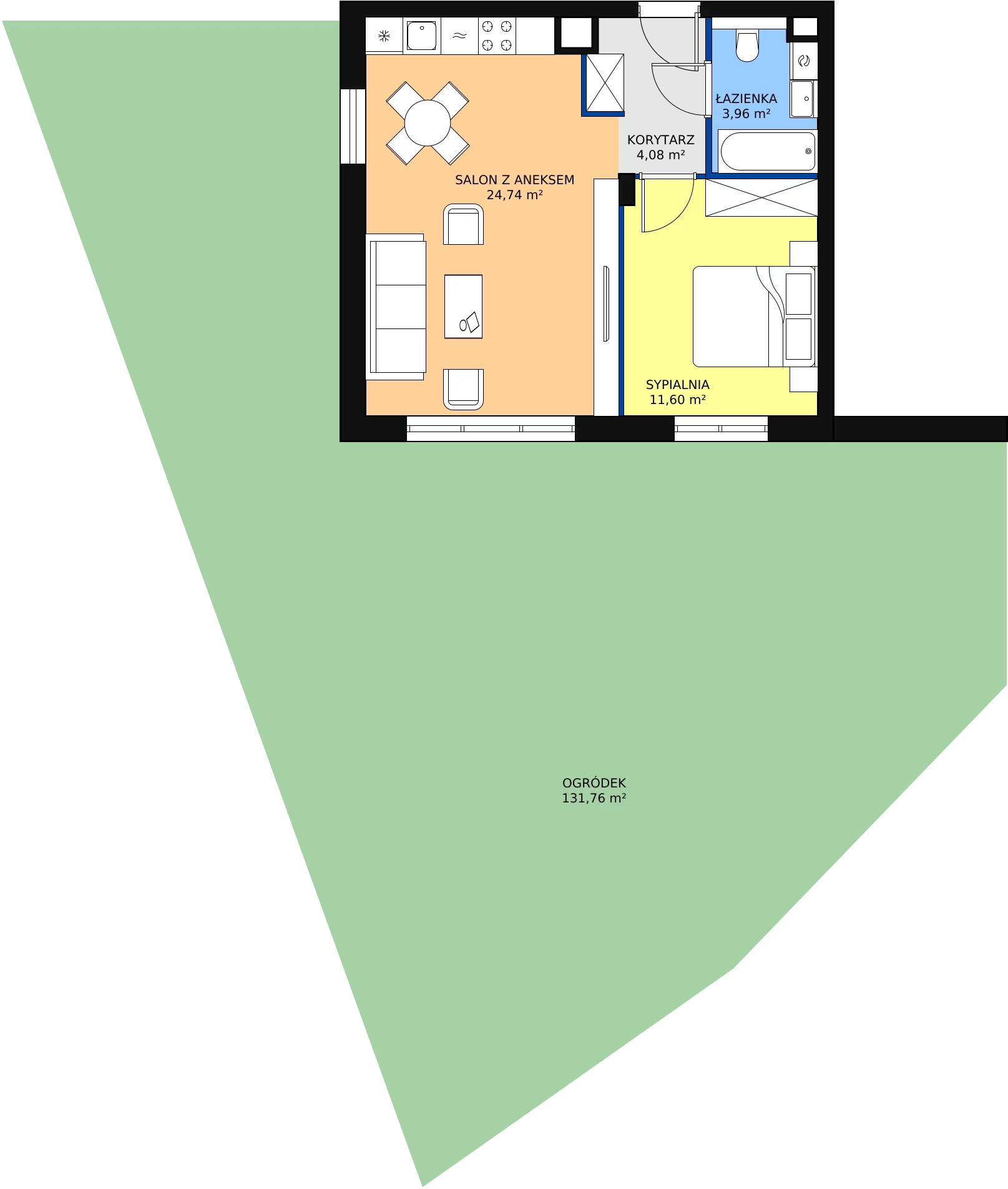 2 pokoje, mieszkanie 44,74 m², parter, oferta nr 6.1.2, Osiedle Przyjemne - etap III, Gdańsk, Jasień, ul. Flisykowskiego