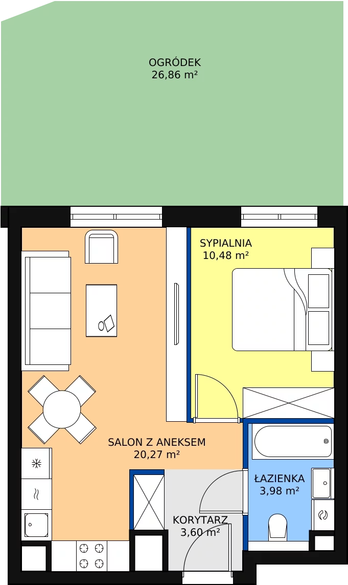 2 pokoje, mieszkanie 38,72 m², parter, oferta nr 6.1.4, Osiedle Przyjemne - etap III, Gdańsk, Jasień, ul. Flisykowskiego