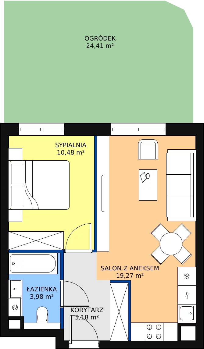 2 pokoje, mieszkanie 39,30 m², parter, oferta nr 6.1.5, Osiedle Przyjemne - etap III, Gdańsk, Jasień, ul. Flisykowskiego