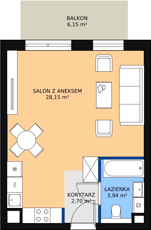 1 pokój, mieszkanie 34,79 m², parter, oferta nr 6.1.6, Osiedle Przyjemne - etap III, Gdańsk, Jasień, ul. Flisykowskiego