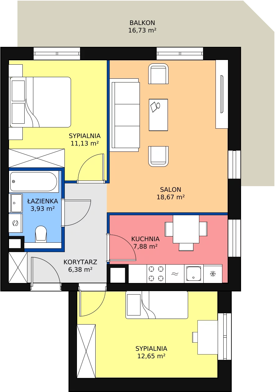 3 pokoje, mieszkanie 61,50 m², parter, oferta nr 6.1.7, Osiedle Przyjemne - etap III, Gdańsk, Jasień, ul. Flisykowskiego