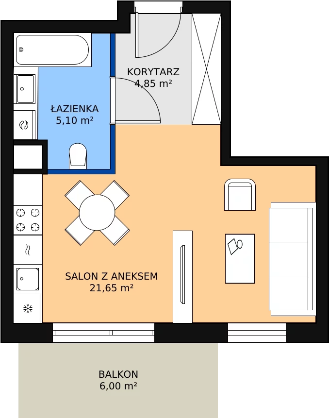 1 pokój, mieszkanie 31,60 m², parter, oferta nr 6.2.1, Osiedle Przyjemne - etap III, Gdańsk, Jasień, ul. Flisykowskiego