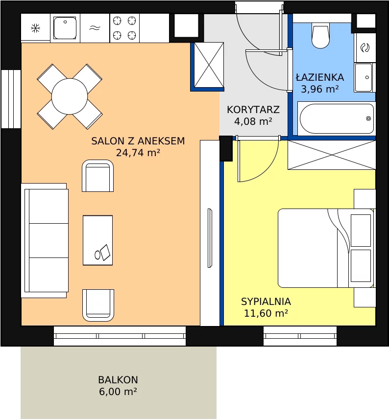 2 pokoje, mieszkanie 44,74 m², parter, oferta nr 6.2.2, Osiedle Przyjemne - etap III, Gdańsk, Jasień, ul. Flisykowskiego