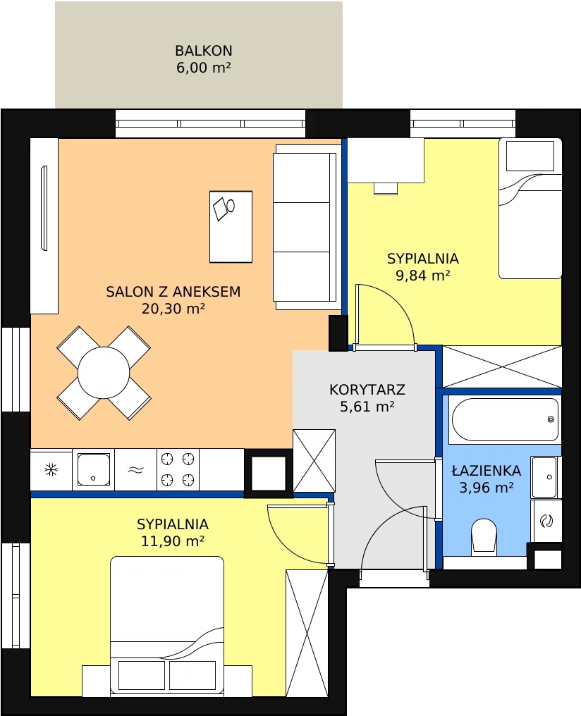 3 pokoje, mieszkanie 52,04 m², parter, oferta nr 6.2.3, Osiedle Przyjemne - etap III, Gdańsk, Jasień, ul. Flisykowskiego