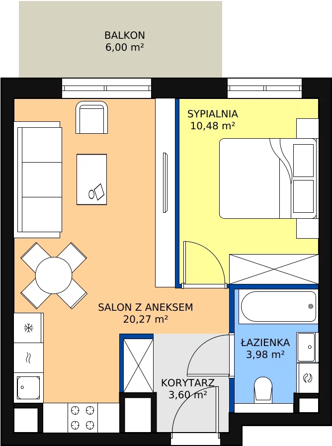 2 pokoje, mieszkanie 38,72 m², parter, oferta nr 6.2.4, Osiedle Przyjemne - etap III, Gdańsk, Jasień, ul. Flisykowskiego