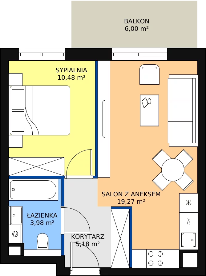 2 pokoje, mieszkanie 39,30 m², parter, oferta nr 6.2.5, Osiedle Przyjemne - etap III, Gdańsk, Jasień, ul. Flisykowskiego
