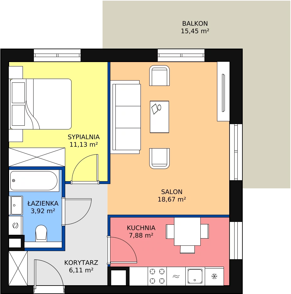2 pokoje, mieszkanie 48,83 m², parter, oferta nr 6.2.7, Osiedle Przyjemne - etap III, Gdańsk, Jasień, ul. Flisykowskiego