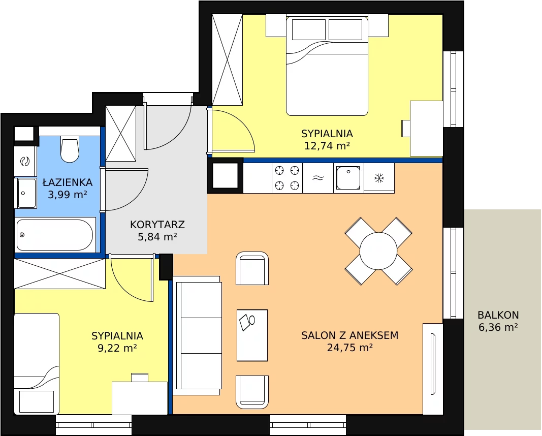 3 pokoje, mieszkanie 56,92 m², parter, oferta nr 6.2.8, Osiedle Przyjemne - etap III, Gdańsk, Jasień, ul. Flisykowskiego