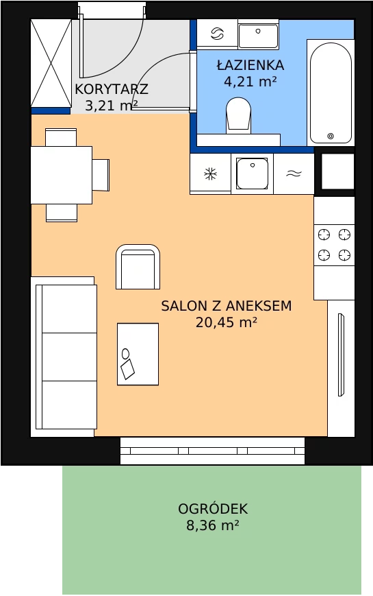 1 pokój, mieszkanie 27,92 m², parter, oferta nr 6.2.9, Osiedle Przyjemne - etap III, Gdańsk, Jasień, ul. Flisykowskiego