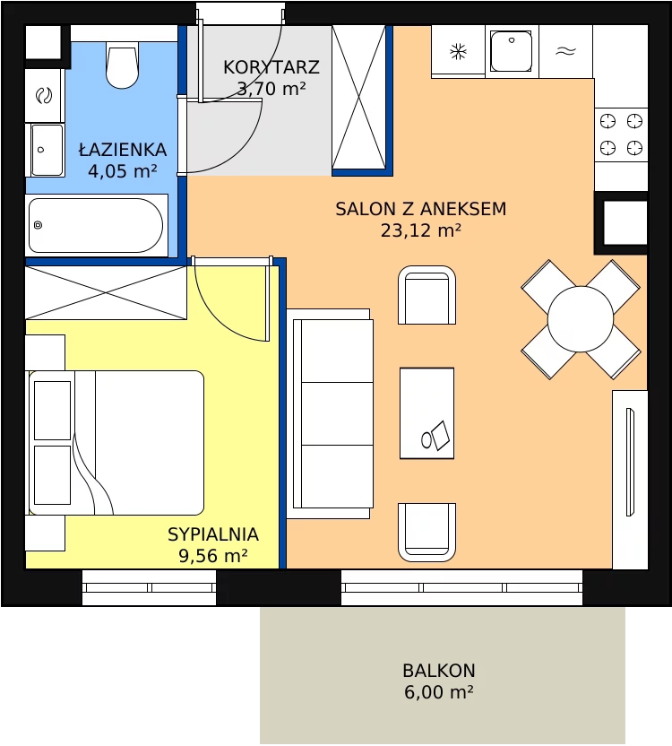 2 pokoje, mieszkanie 40,97 m², piętro 1, oferta nr 6.3.9, Osiedle Przyjemne - etap III, Gdańsk, Jasień, ul. Flisykowskiego
