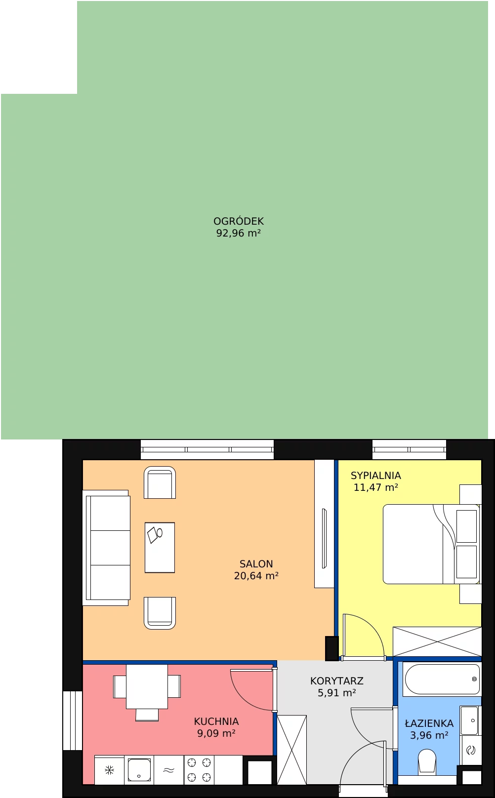 2 pokoje, mieszkanie 51,91 m², parter, oferta nr 8.1.3, Osiedle Przyjemne - etap III, Gdańsk, Jasień, ul. Flisykowskiego