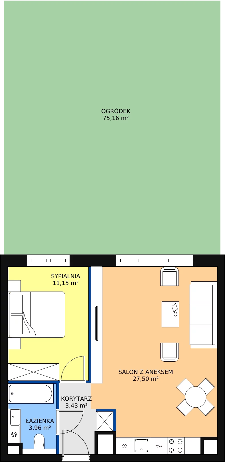 2 pokoje, mieszkanie 46,45 m², parter, oferta nr 8.1.4, Osiedle Przyjemne - etap III, Gdańsk, Jasień, ul. Flisykowskiego