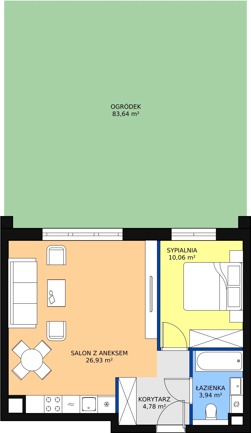 2 pokoje, mieszkanie 46,18 m², parter, oferta nr 8.1.5, Osiedle Przyjemne - etap III, Gdańsk, Jasień, ul. Flisykowskiego