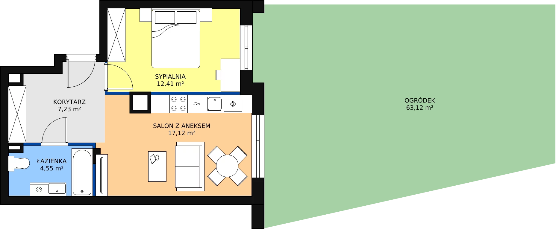 2 pokoje, mieszkanie 41,48 m², parter, oferta nr 8.1.7, Osiedle Przyjemne - etap III, Gdańsk, Jasień, ul. Flisykowskiego