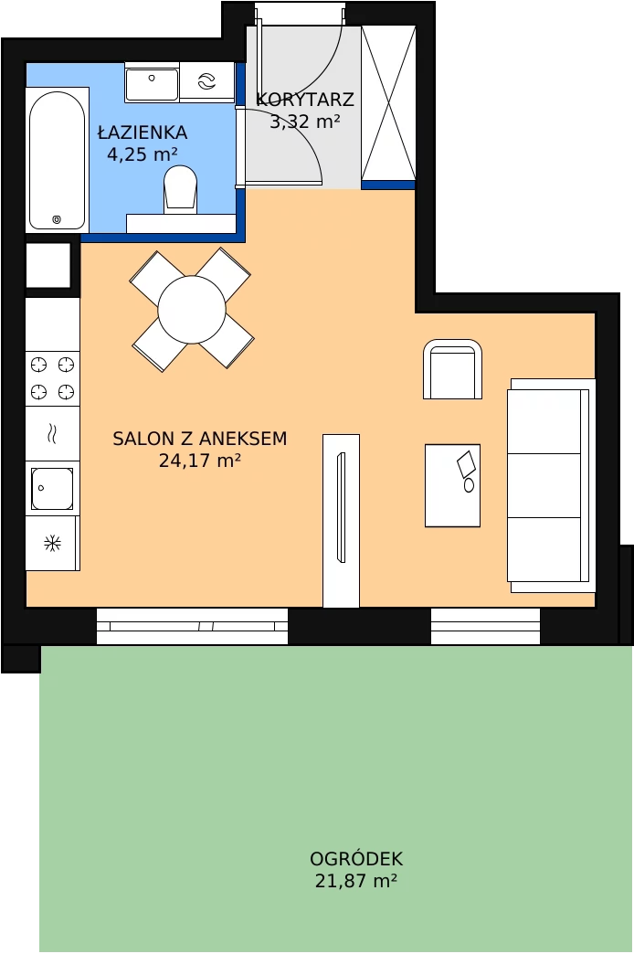 1 pokój, mieszkanie 31,74 m², parter, oferta nr 8.2.1, Osiedle Przyjemne - etap III, Gdańsk, Jasień, ul. Flisykowskiego
