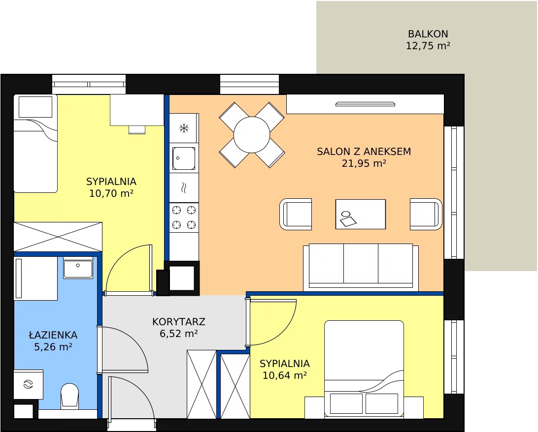 3 pokoje, mieszkanie 55,73 m², parter, oferta nr 8.2.6, Osiedle Przyjemne - etap III, Gdańsk, Jasień, ul. Flisykowskiego
